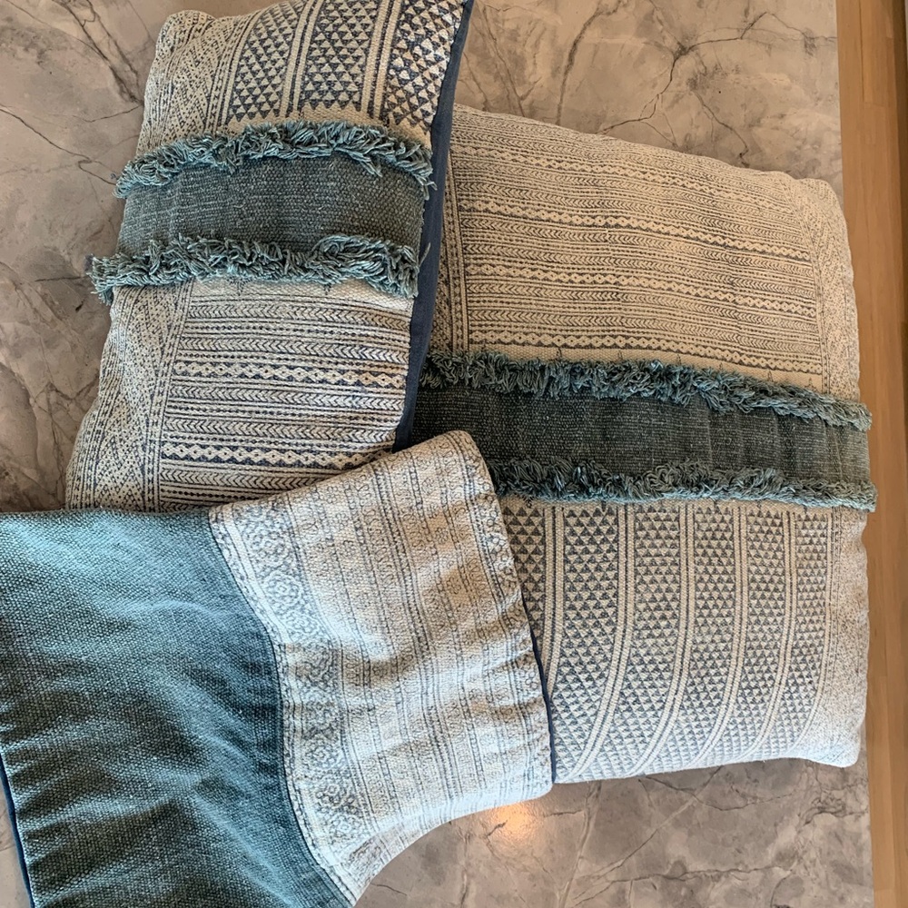 Textured Blue and Cream Surya Throw Pillows